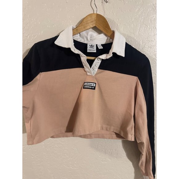 Adidas Y2K  Colorblock Cropped Collared Polo Top - Picture 3 of 8
